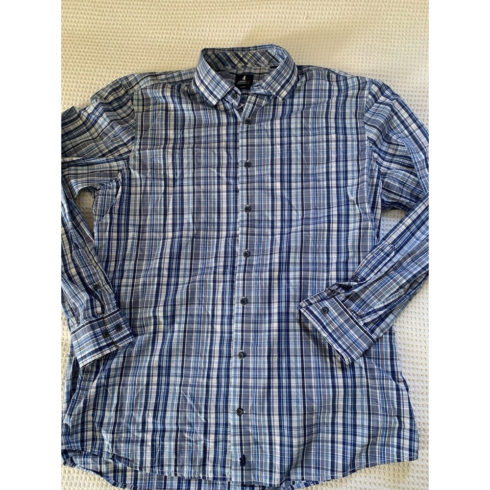 Johnnie-O Shirt Mens XL Blue Plaid Button Down Long Sleeve Cotton Logo